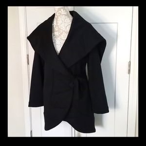 NWT Badgley Mischka Fleece-Lined Wrap Jacket With Side Tie Black Size XL